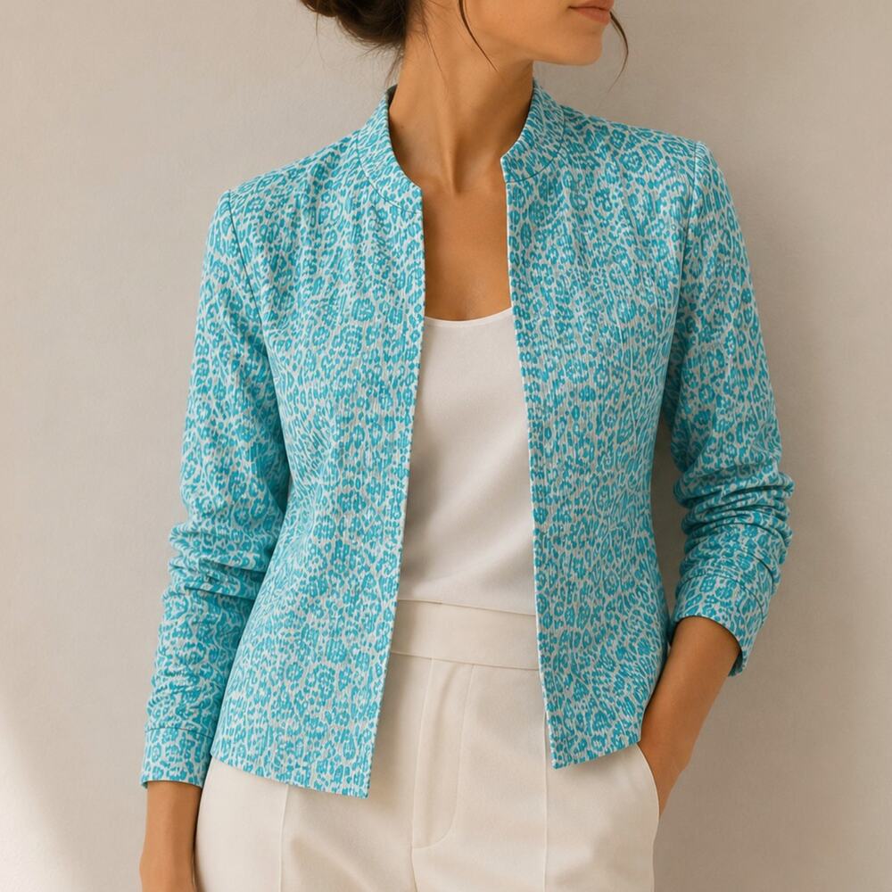 Bob Mackie Studio Aqua & White Textured Ruched Sleeves Eclectic Art to Wear-14